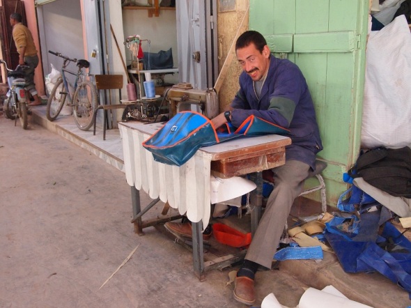 A man making panniers in Morocco