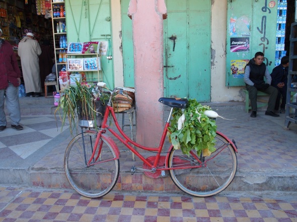 Vegetables carried home with a bicycle in Morocco