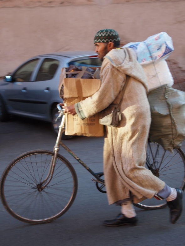 Goods transported on a bicycle in Morocco